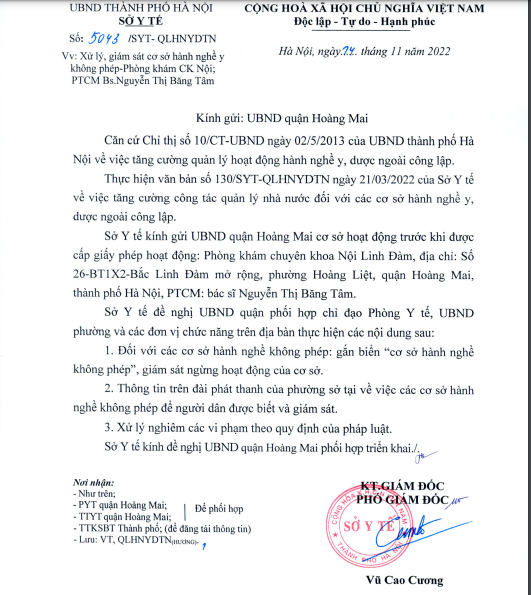 Phòng khám Linh Đàm hoạt động khi chưa có giấy phép
