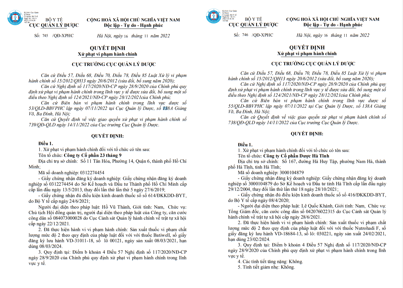 Xử phạt 2 công ty do sản xuất thuốc kém chất lượng
