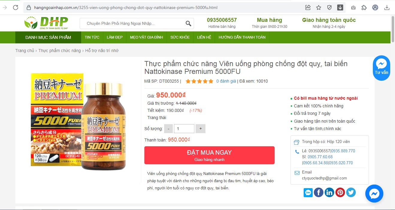 Thực phẩm bảo vệ sức khỏe NATTOKINASE PREMIUM quảng cáo vi phạm quy định của pháp luật