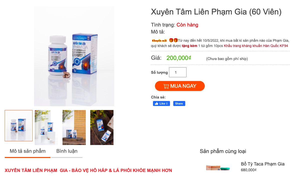 Người tiêu dùng cẩn trọng với sản phẩm Xuyên Tâm Liên Phạm Gia quảng cáo sai sự thật