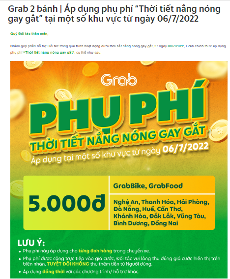 Grab vẫn chưa báo cáo và xin lùi thời gian giải trình phụ phí nắng nóng
