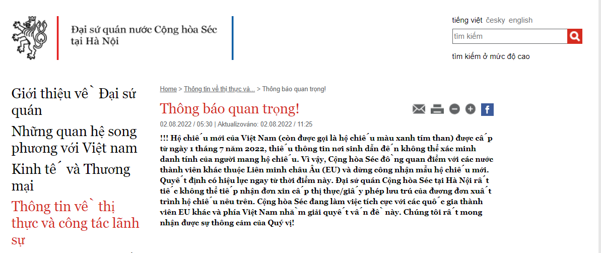 Cộng hòa Séc không công nhận hộ chiếu mới của Việt Nam