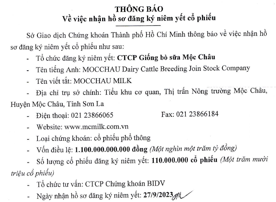 Mộc Châu Milk dự kiến niêm yết 110 triệu cổ phiếu trên sàn