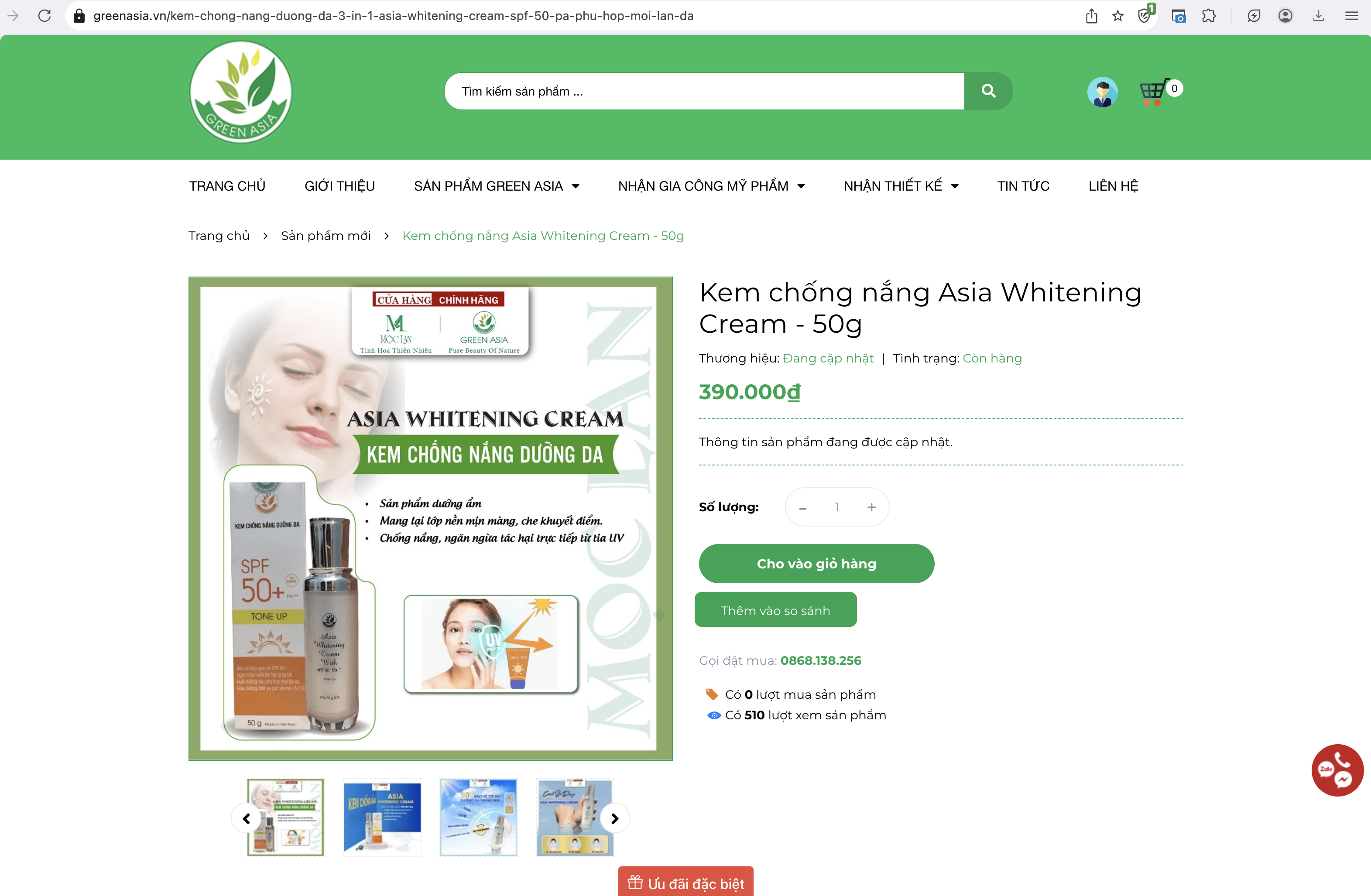 Thu hồi Kem chống nắng Asia Whitening Cream With kém chất lượng trên toàn quốc