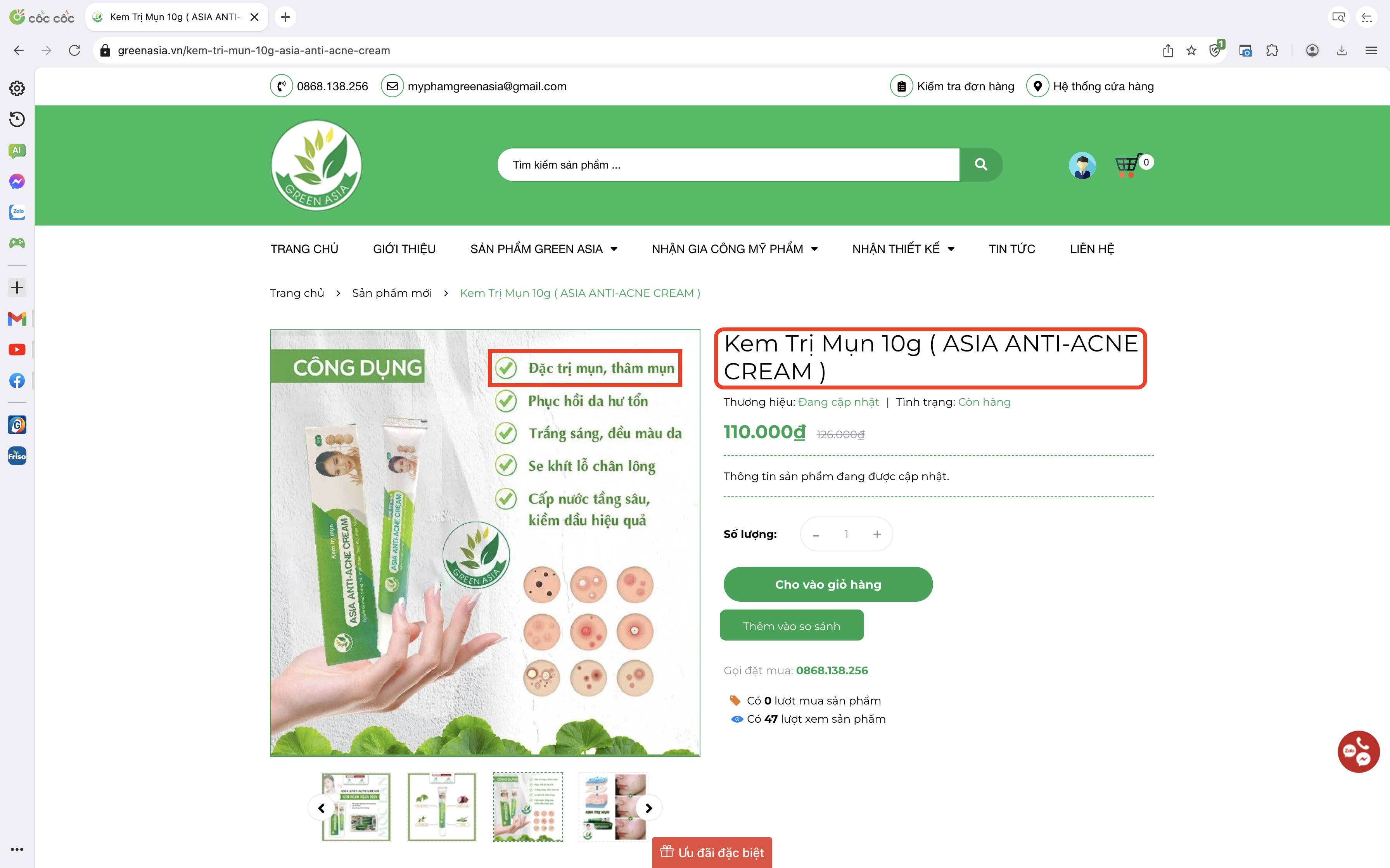Công ty thảo dược Green Asia quảng cáo mỹ phẩm như thuốc 'đặc trị'