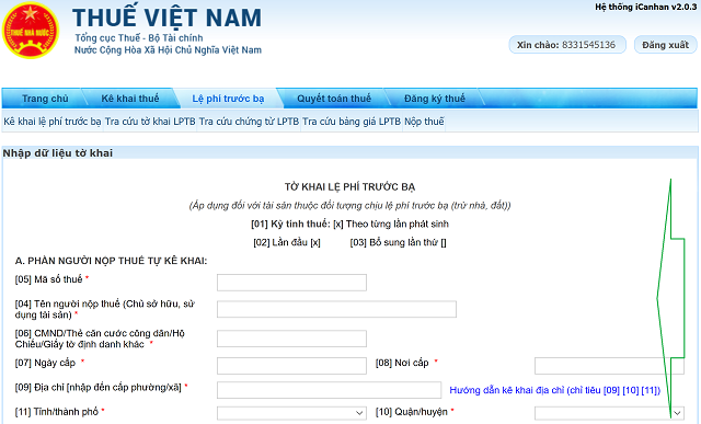 Hướng dẫn khai lệ phí trước bạ ôtô xe máy online