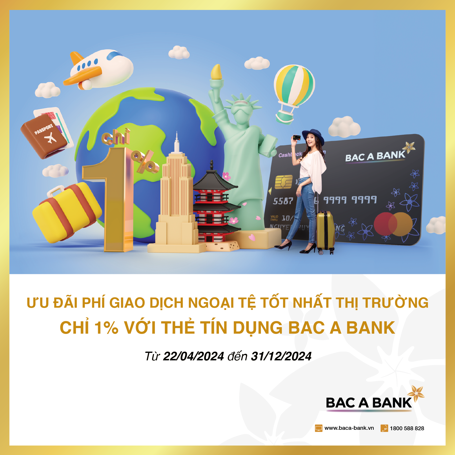 Áp phí giao dịch ngoại tệ chỉ 1 thẻ tín dụng quốc tế BAC A BANK ghi điểm với người dùng
