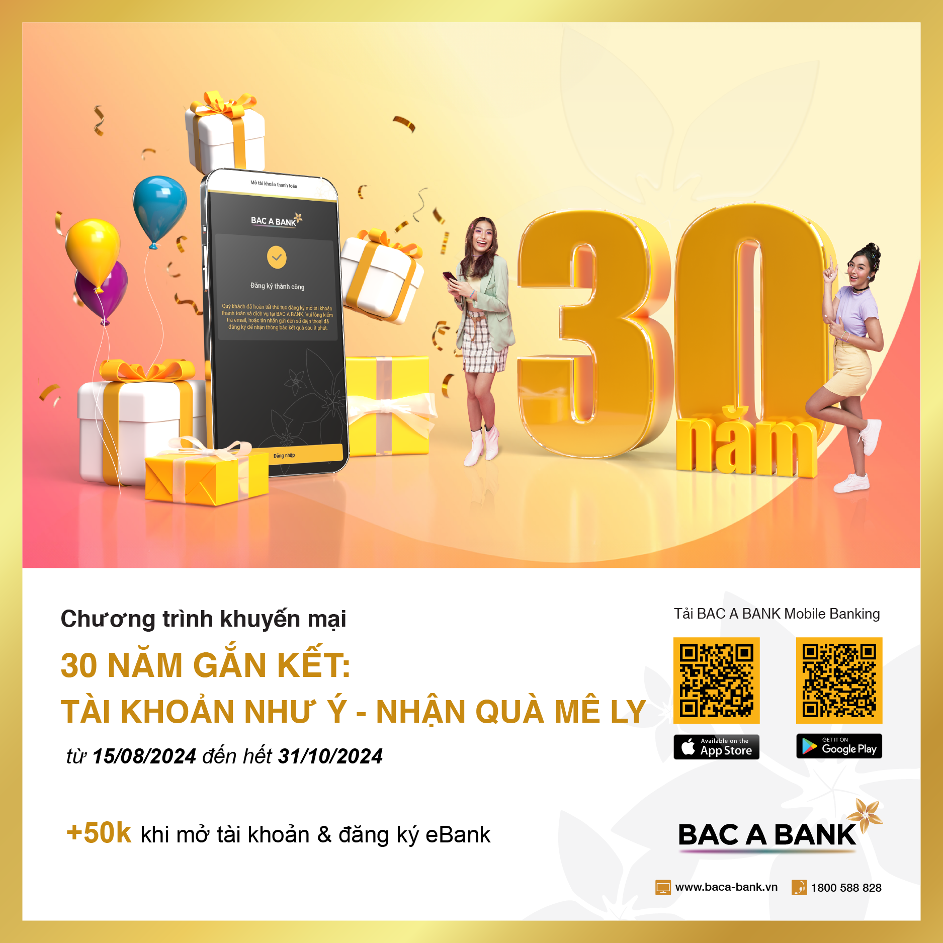 BAC A BANK ưu đãi mừng sinh nhật 30 năm
