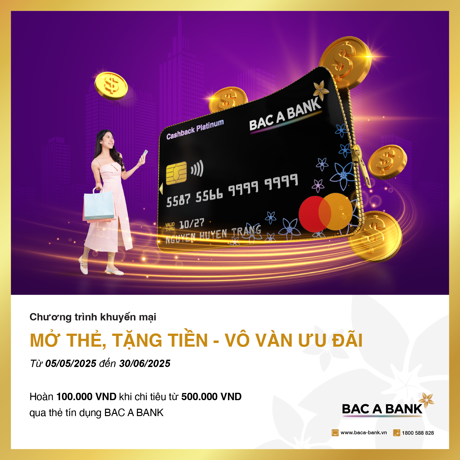 Mở thẻ tín dụng BAC A BANK là có quà miễn phí thường niên hoàn tiền ngập ví