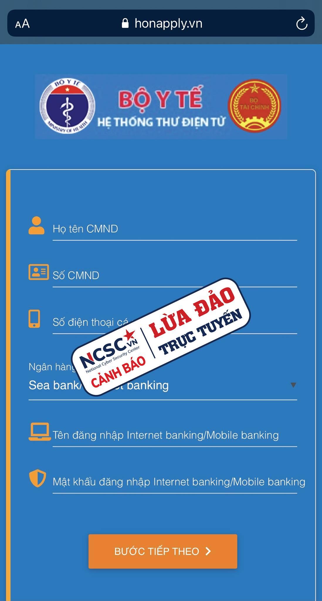 Cảnh báo website giả mạo Bộ Y tế để lừa đảo trợ cấp Covid19