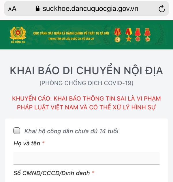 Bộ Công an ra mắt hệ thống kê khai Covid19