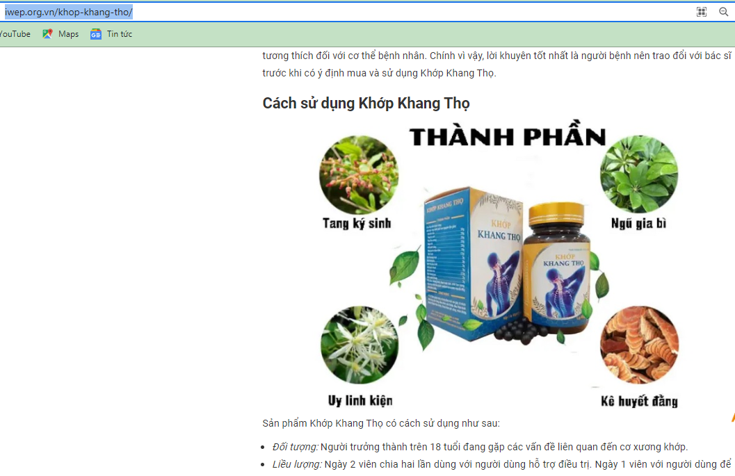 Cục An toàn thực phẩm cảnh báo người tiêu dùng về TPBVSK Khớp Khang Thọ