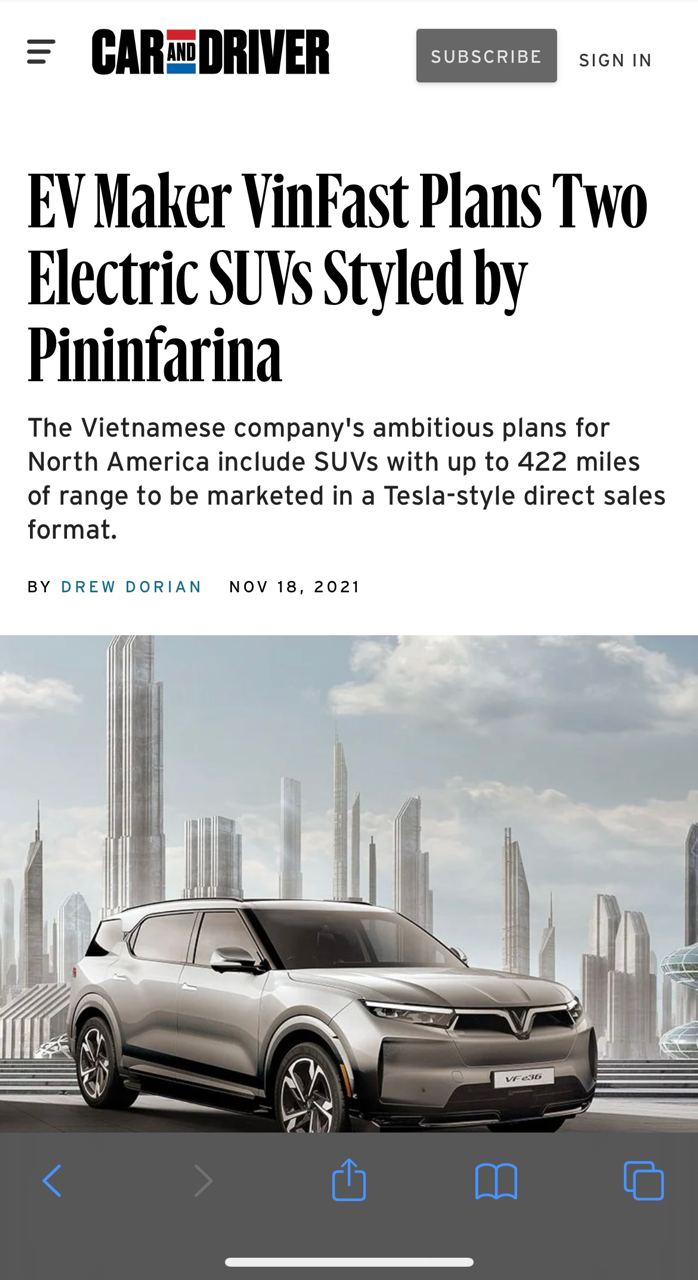 Báo Mỹ Sự có mặt của VinFast là tin tốt cho ngành công nghiệp ô tô của California