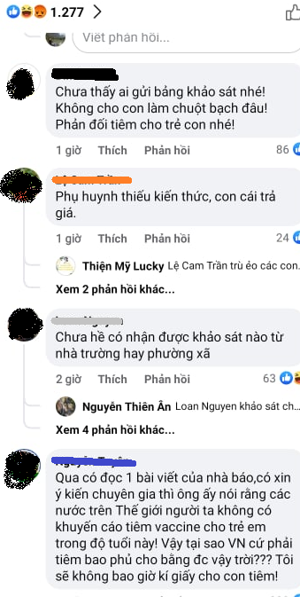 Phụ huynh rần rật phản ứng khảo sát của Bộ Y tế